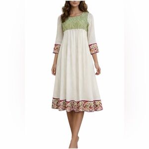 Like New Bohemian Embroidered Linen Blend Fit & Flare Midi Dress size S/M